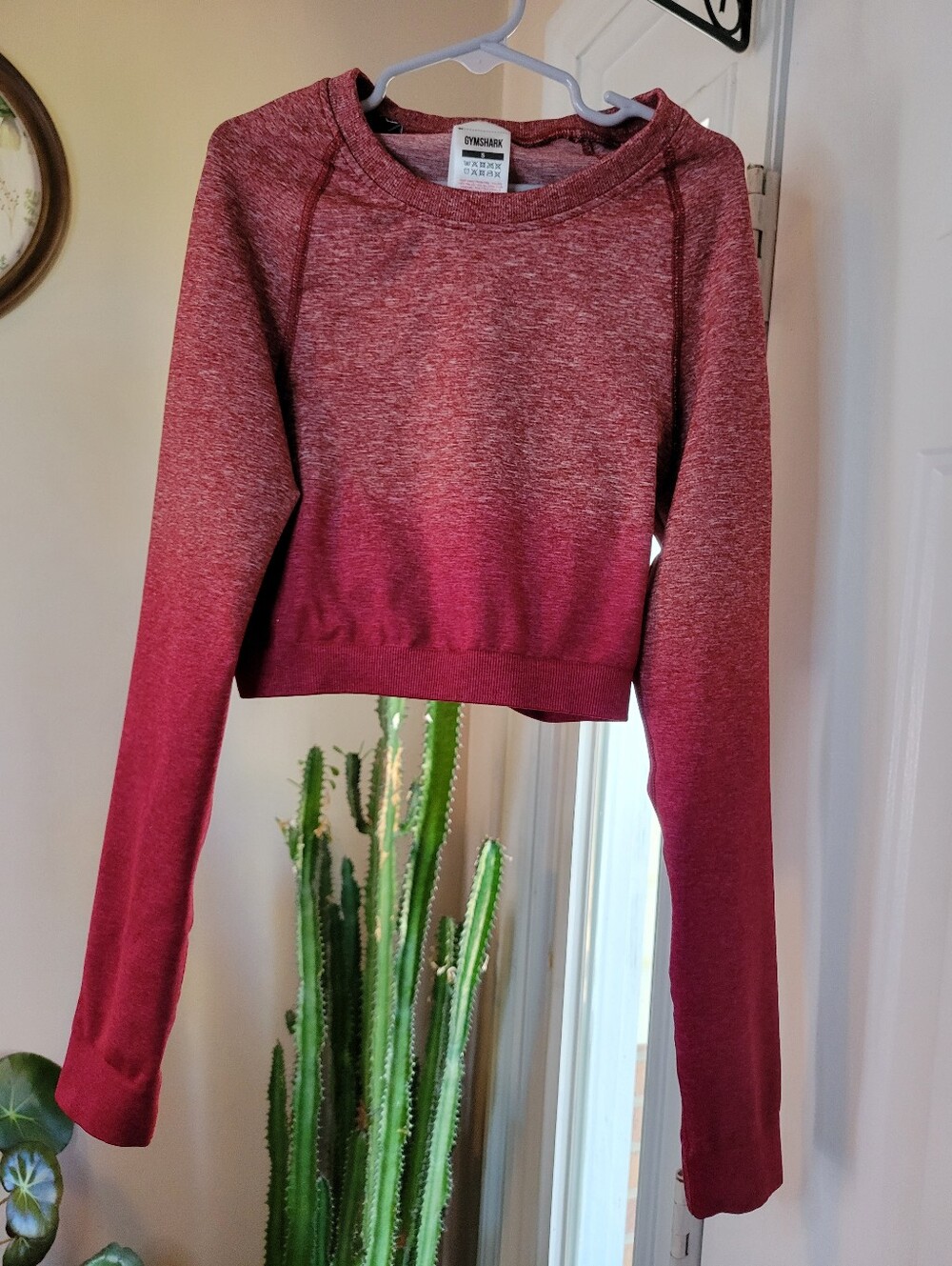 Gymshark Adapt Pink Ombre Seamless Long Sleeve Crop Top, Size Womens Small